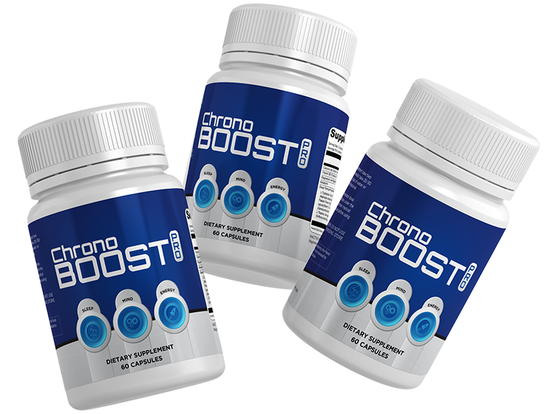 ChronoBoost Pro dietary supplement bottles (sleep, mind & energy formula)